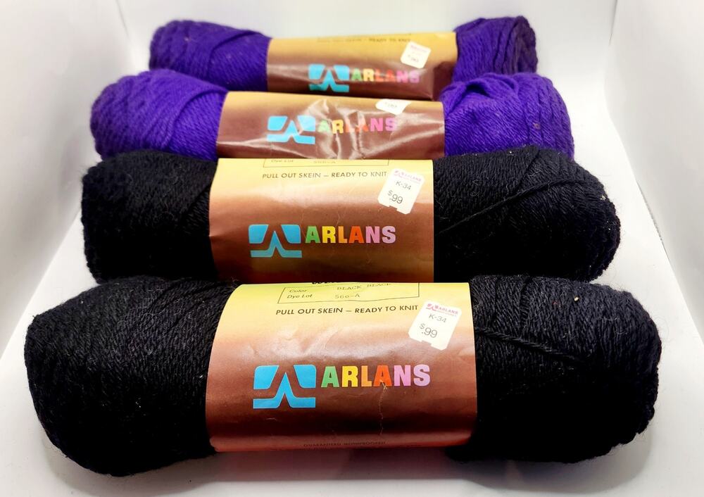 Vintage Arlans 100% virgin wool worsted knitting yarn. (4) 4 oz each